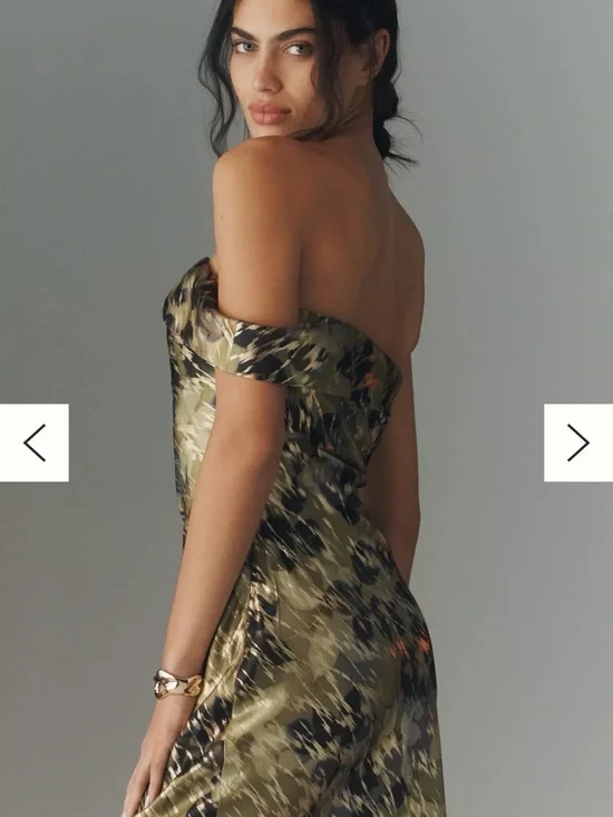 Anthropologie Olive & Black Floral Strapless Midi Dress - Picture 2 of 3